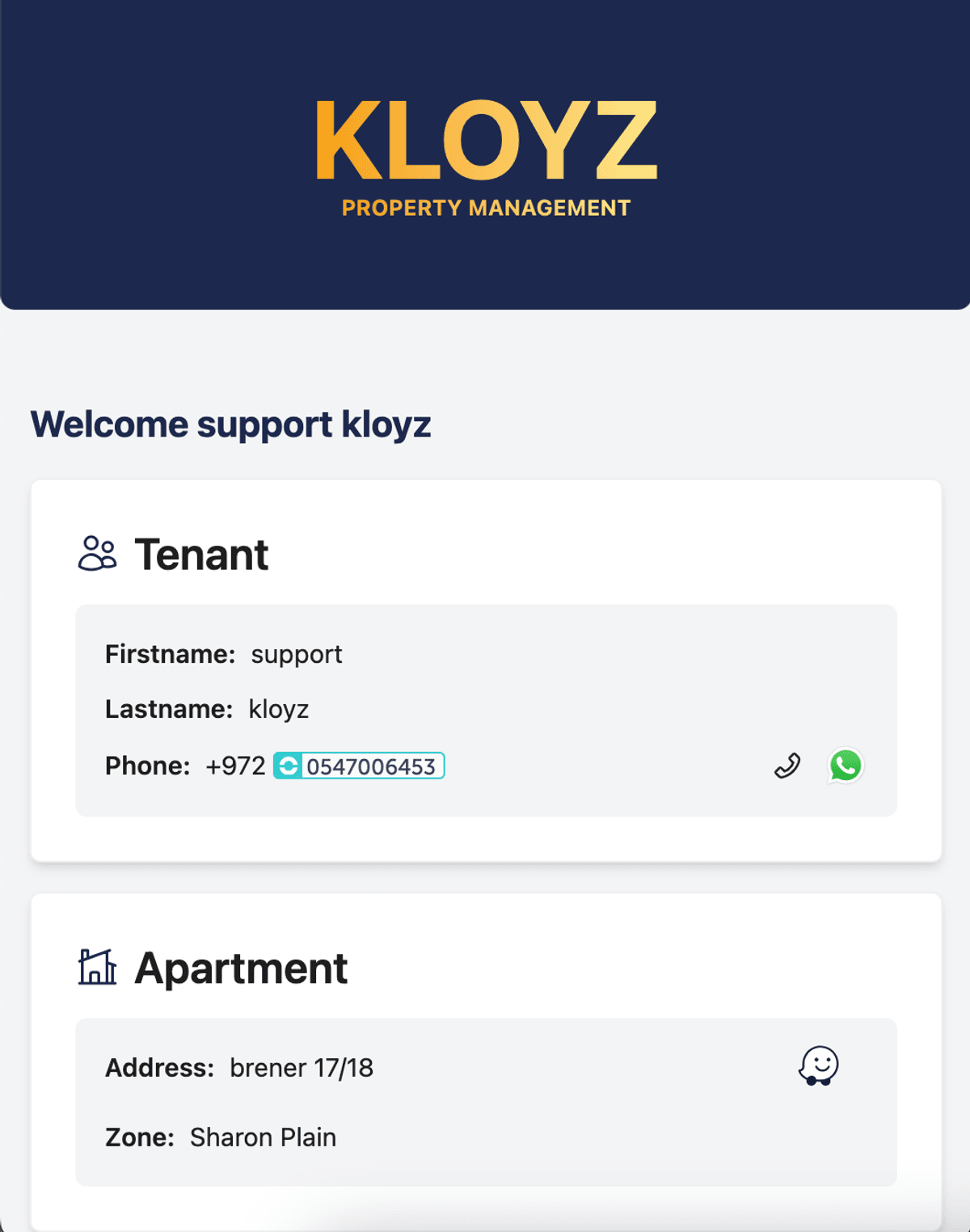 Карточка жильца в Kloyz: контакты, квартира и история